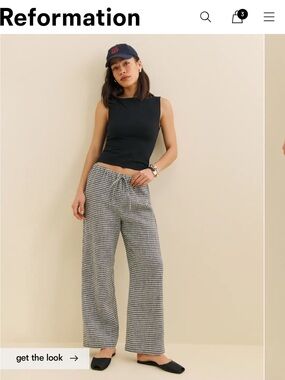 Reformation Black & White Gingham Cropped Pants